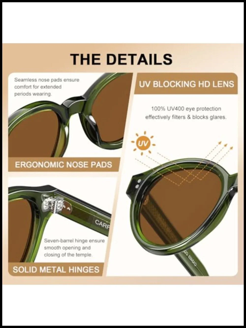 Womens Acetate Polarized Sunglasses Retro Round Cat Eye UV Protection